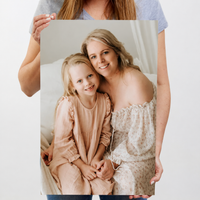 Rectangular wooden photo tile with a printed personal photograph