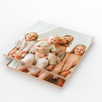 Square wooden photo tile with a printed personal photograph
